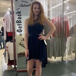 Dark navy City Studio formal dress with cut outs.